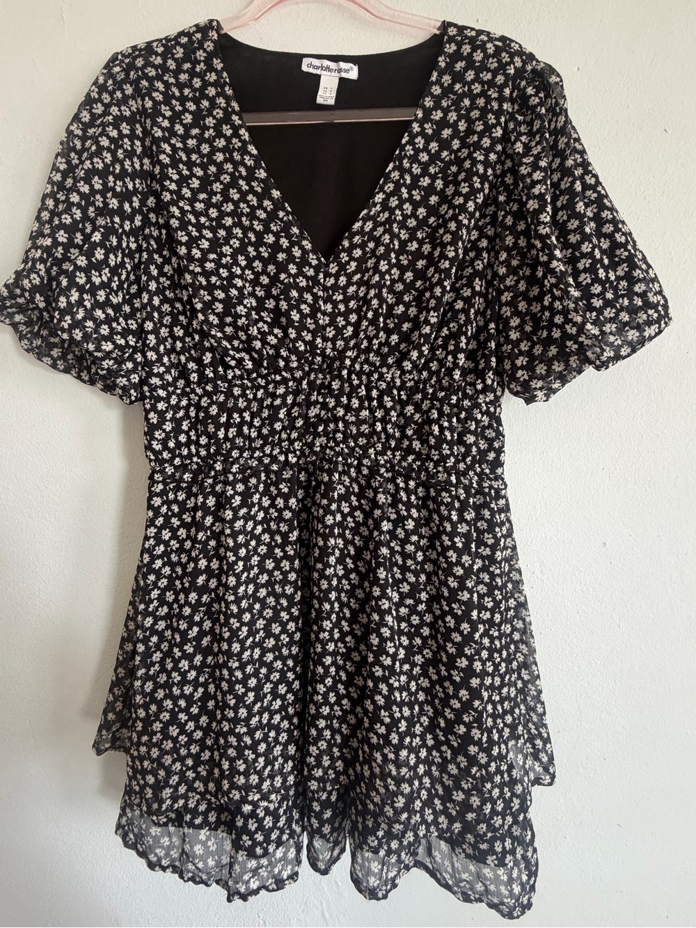 Charlotte Russe Black and White Floral V-Neck Mini Dress